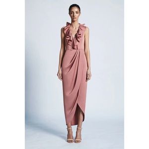 Shona Joy Luxe Plunge Frill Draped Maxi Dress Rose 2 4 Wedding Bridesmaid $320